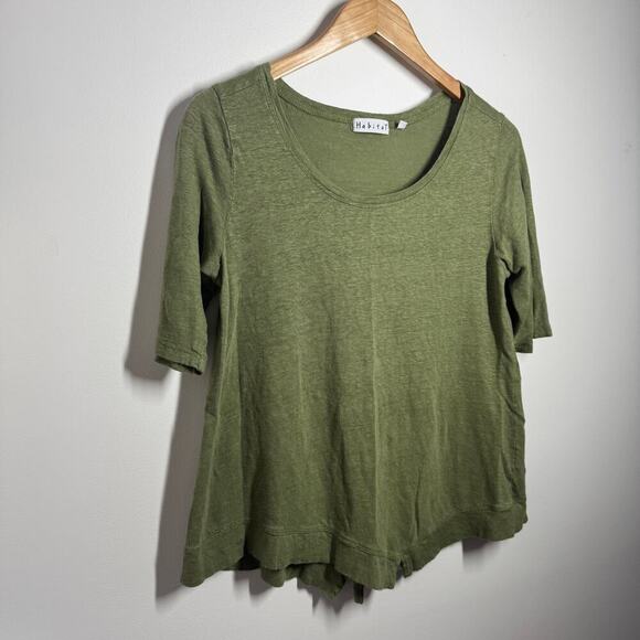 Habitat Clothes To Live In Top Women XS Olive Green Scoop Neck 100% Linen Spring - Picture 3 of 6